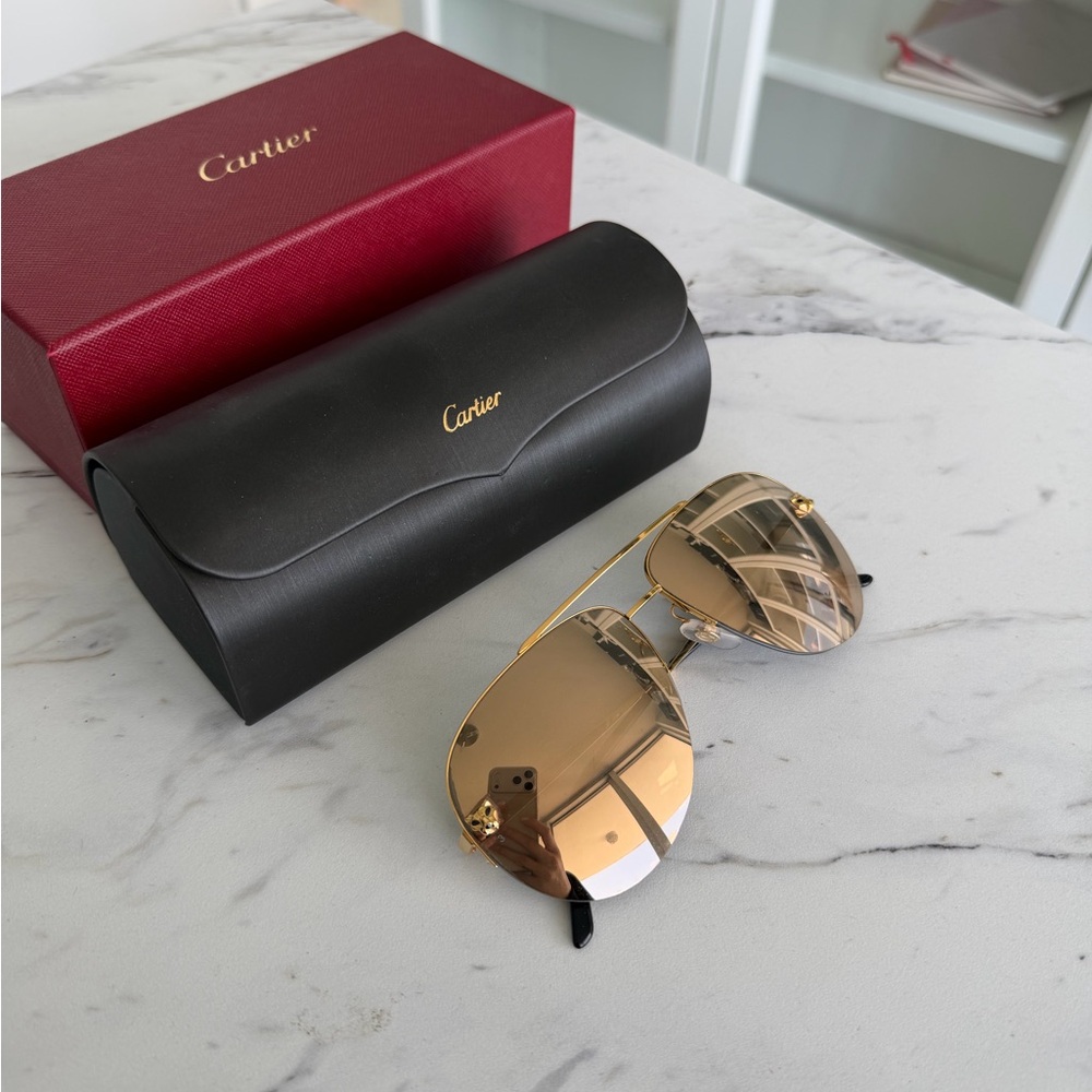 Cartier Gold Mirror Aviator Sunglasses